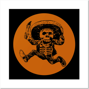 Halloween, Posada Calavera with Machete Black and Gold Posters and Art